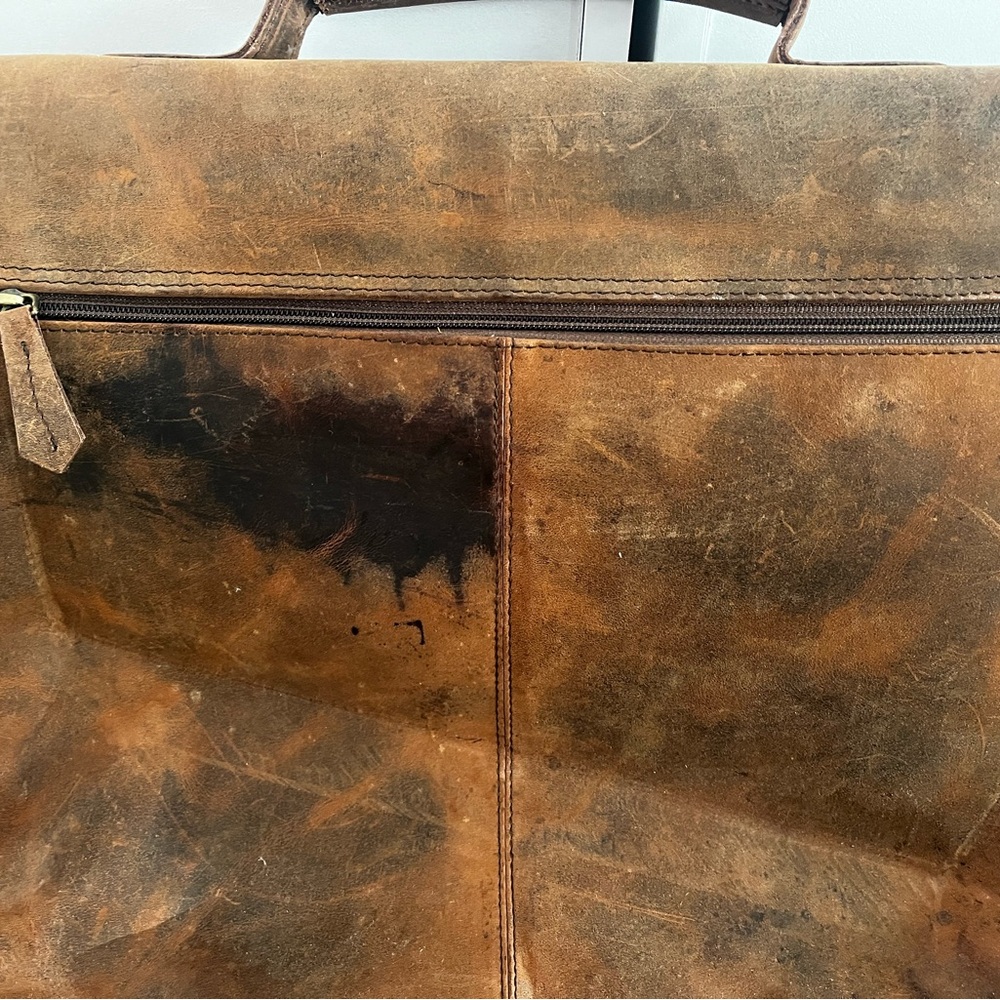 MENS CRAZY HORSE LEATHER SHOULDER MESSENGER LAPTOP BAG - Picture 6 of 16